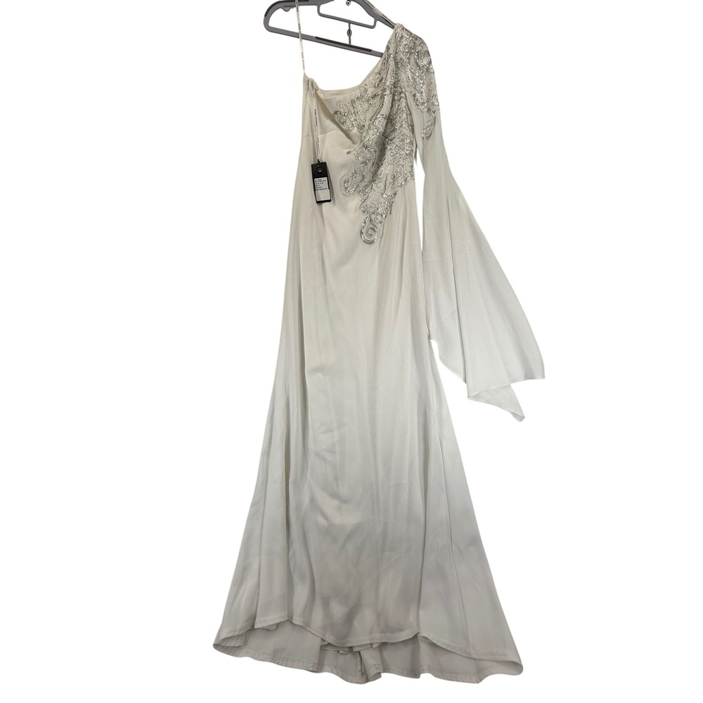 Tadashi Shoji Dress Gown Size 2 Silver Sequin One Shoulder Formal